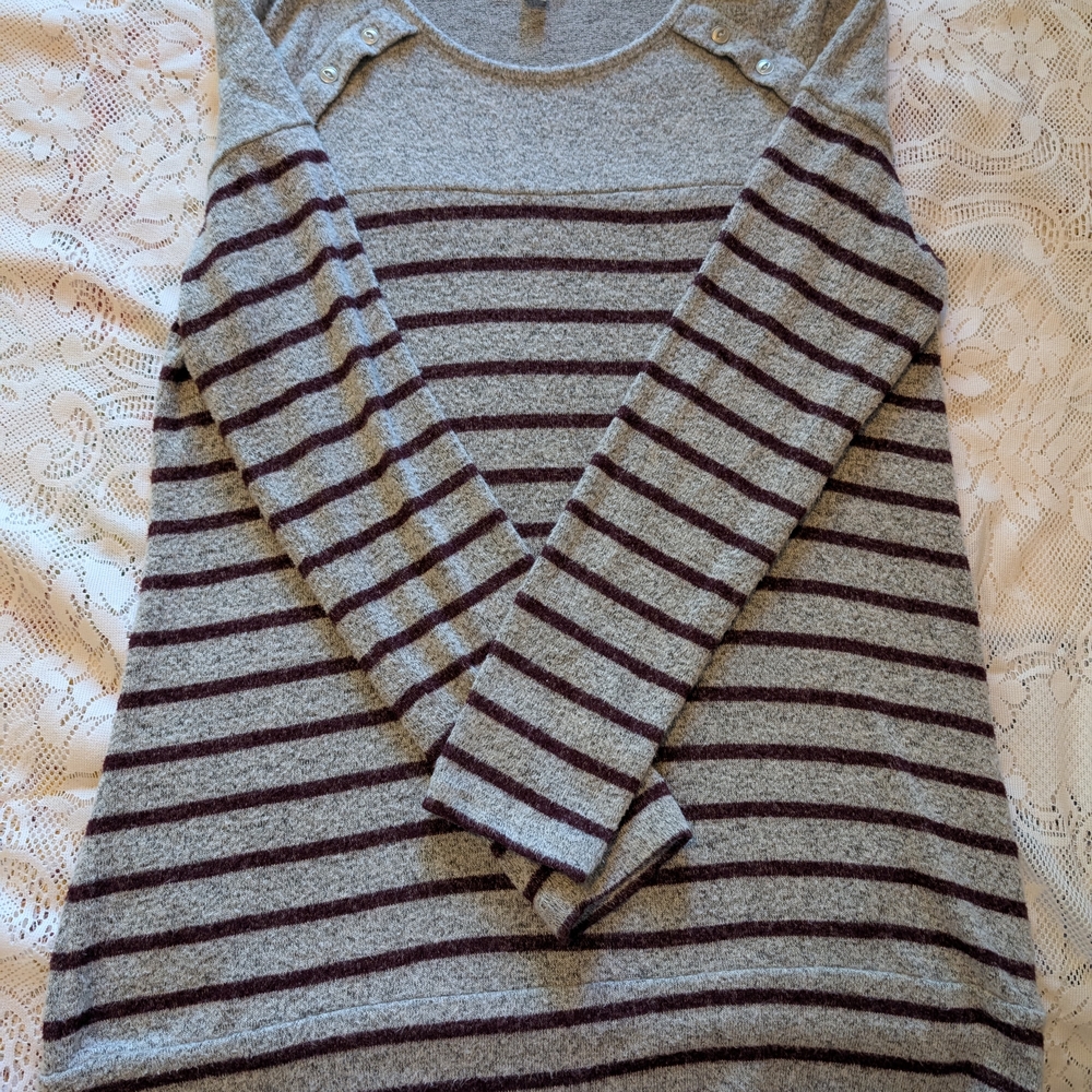 Striped Gray and Brown Long Sleeve Sweater